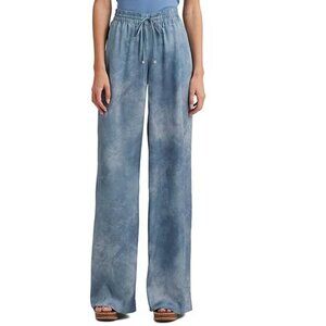 Lauren Ralph Lauren Womens Wide Leg Charmeuse Satin Pants Blue Tie Dye Sz XL NWT